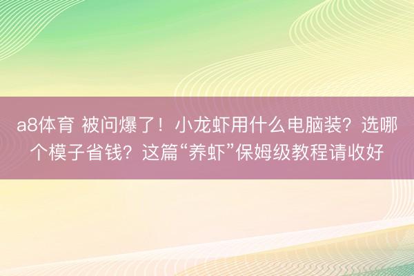 a8体育 被问爆了！小龙虾用什么电脑装？选哪个模子省钱？这篇“养虾”保姆级教程请收好