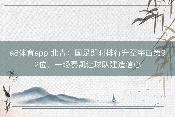 a8体育app 北青：国足即时排行升至宇宙第92位，一场奏凯让球队建造信心