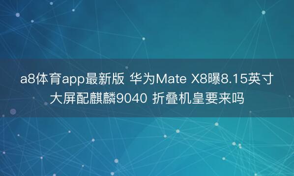 a8体育app最新版 华为Mate X8曝8.15英寸大屏配麒麟9040 折叠机皇要来吗