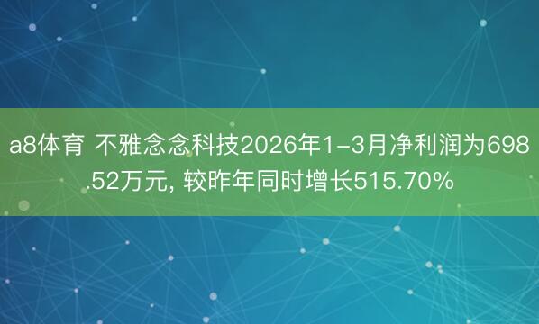 a8体育 不雅念念科技2026年1-3月净利润为698.52万元， 较昨年同时增长515.70%