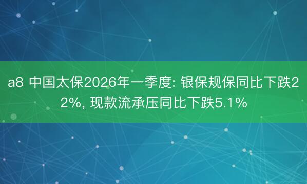 a8 中国太保2026年一季度: 银保规保同比下跌22%， 现款流承压同比下跌5.1%