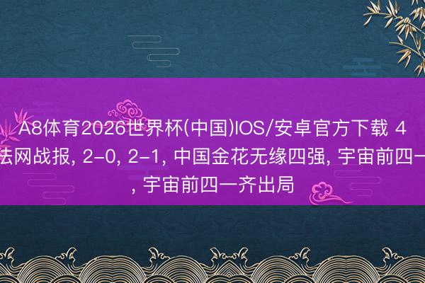 A8体育2026世界杯(中国)IOS/安卓官方下载 4日凌晨法网战报， 2-0， 2-1， 中国金花无缘四强， 宇宙前四一齐出局